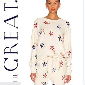 The Great college sweatshirt in washed white with western floral. Size 2 /M